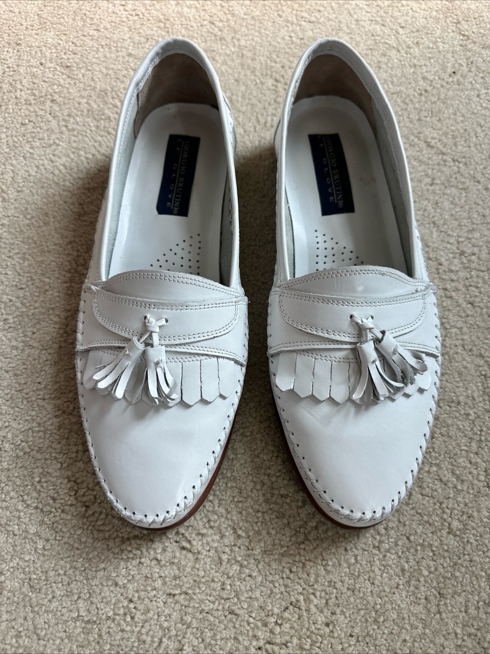 Giorgio Brutini White Leather Tassel Kiltie Loafers - Extra Wide